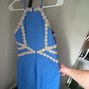 Lilly Pulitzer Pearl Blue Shift Dress in Blue with Gold Trim